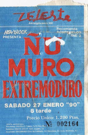 Entrada Extremoduro año 1990-01-27 en la sala Zeleste de Barcelona Entrada-Extremoduro-año-1990-01-27-Sala-Zeleste-Barcelona