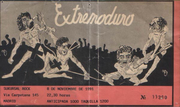 Entrada Extremoduro año 1991-11-08 en la sala Sukursal Rock, Madrid entrada-extremoduro-año-1991-11-08-Sukursal