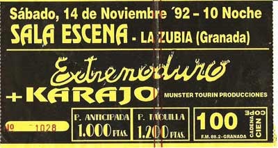 Entrada-Extremoduro-año-1992-11-14-en-la-Sala-Escena-de-La-Zubia-Granada