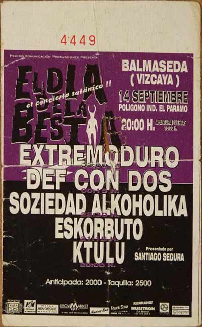 Entrada-Extremoduro-año-1995-09-14-El-dia-de-la-Bestia-Balmaseda-Bizkaia