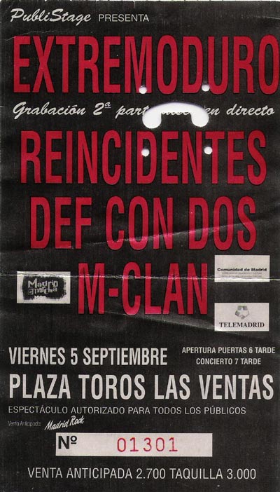 Entrada-Extremoduro-año-1997-09-05-Las-Ventas-Madrid