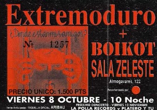 Entrada-Extremoduro-y-Boikot-año-1993-10-08-Sala-Zeleste-Barcelona