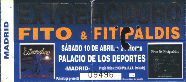 Entrada de Extremoduro y Fito en el Palacio de los deportes, el 10 de abril de 1999