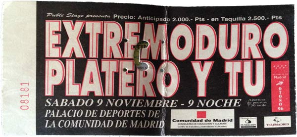 Entrada-Extremoduro-y-Platero-y-Tu-año-1996-11-09-fin-de-gira-Palacio-de-los-Deportes-Madrid