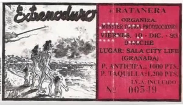 Entrada-Extremoduro-y-Ratanera-año-1993-12-10-sala-City-Life-Granada