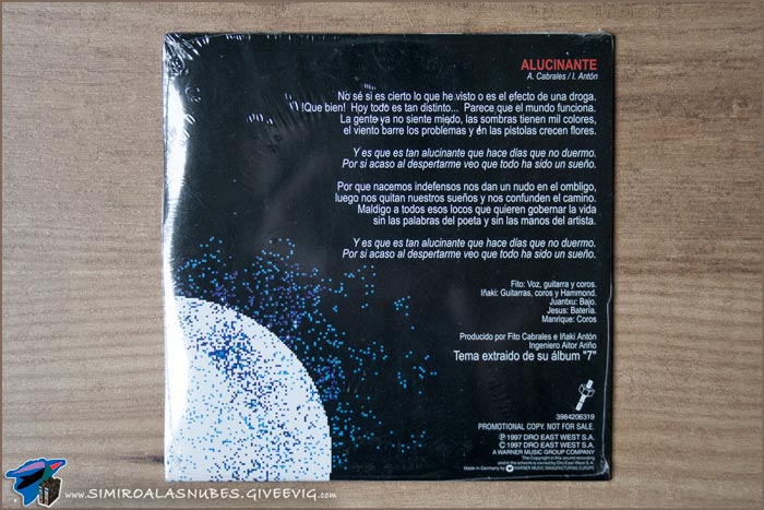 Single 'Alucinante' de Platero y Tú, año 1997 - trasera Single 'Alucinante' de Platero y Tú año 1997 - trasera