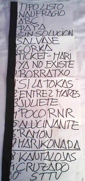 Platero y Tú - set list de la gira 'Correos' - 2001