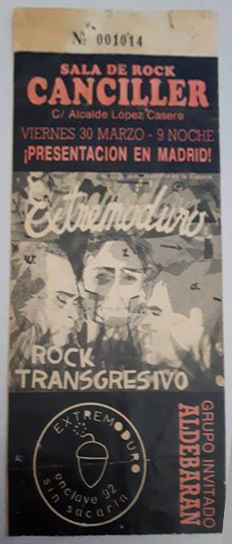 Entrada Extremoduro en la sala Canciller de Madrid - 1990/03/30 entrada-extremoduro-canciller-madrid-30marzo1990